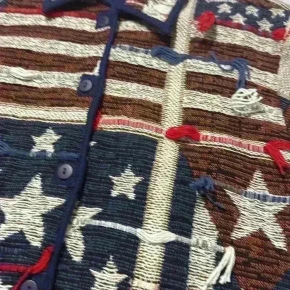 KEREN Hart vintage tapestry patriotic America red white blue button jacket small - Picture 8 of 11